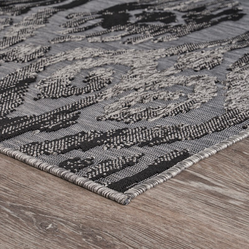 5' x 7' Black Ogee Pattern Indoor Outdoor Area Rug