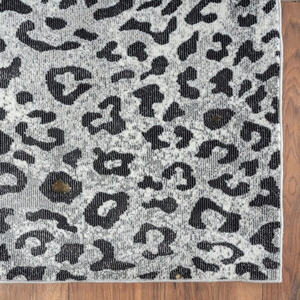 5' x 8' Black and Gray Animal Print Area Rug