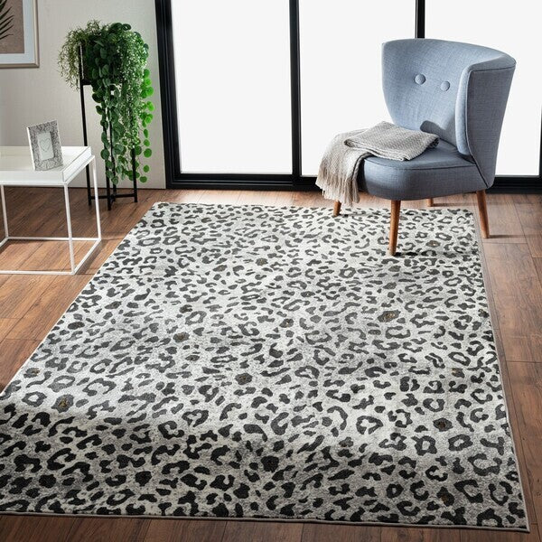 5' x 8' Black and Gray Animal Print Area Rug