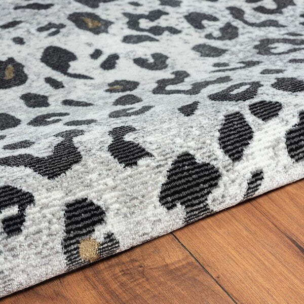 8' x 10' Black and Gray Animal Print Area Rug