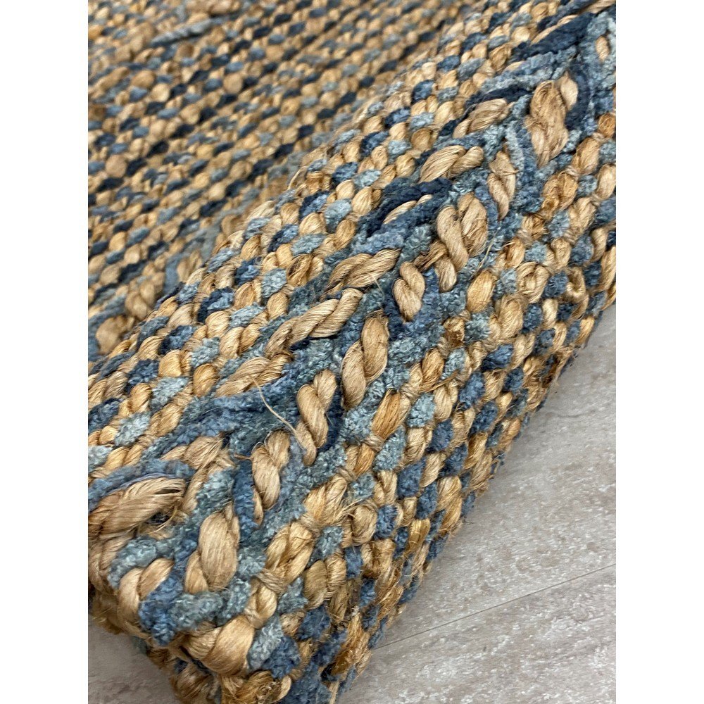 5' x 7' Blue and Tan Braided Stripe Area Rug