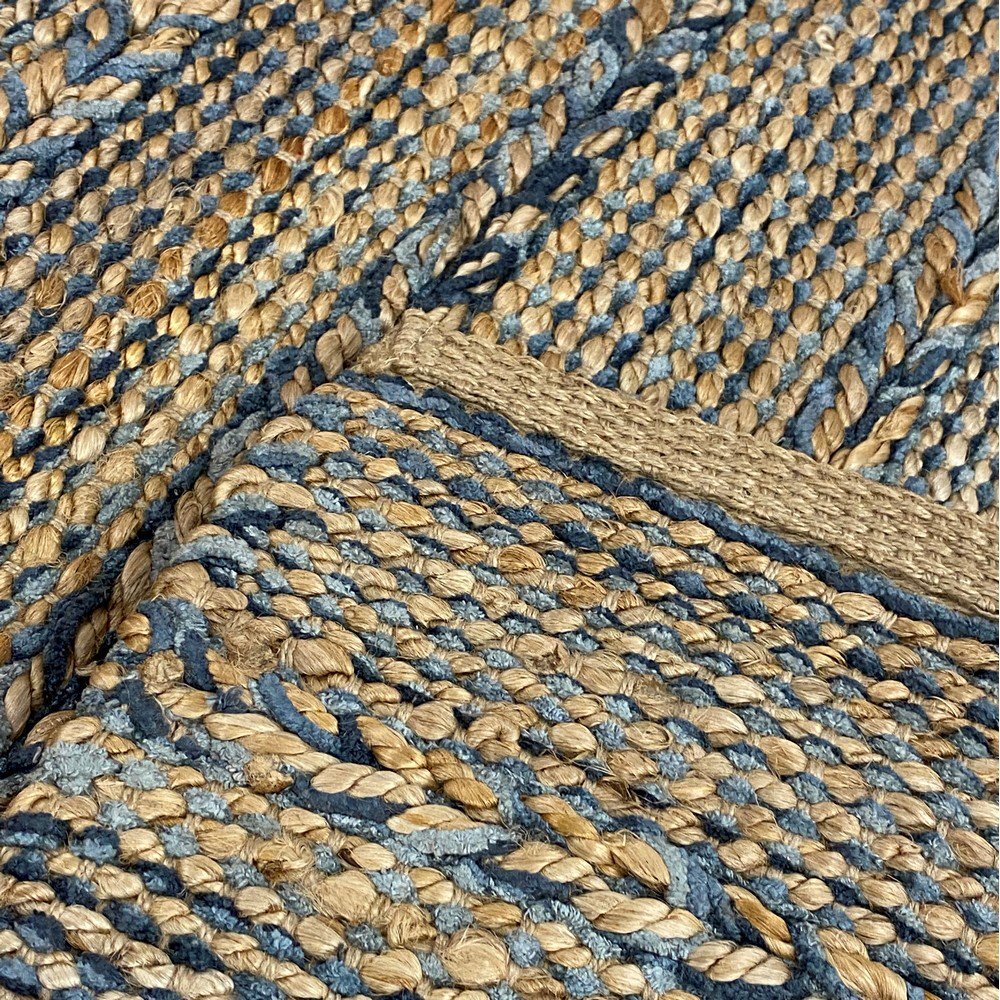 5' x 7' Blue and Tan Braided Stripe Area Rug