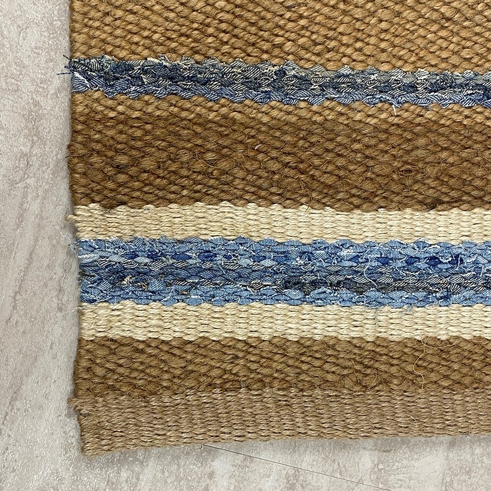 5' x 7' Tan and Blue Striped Area Rug
