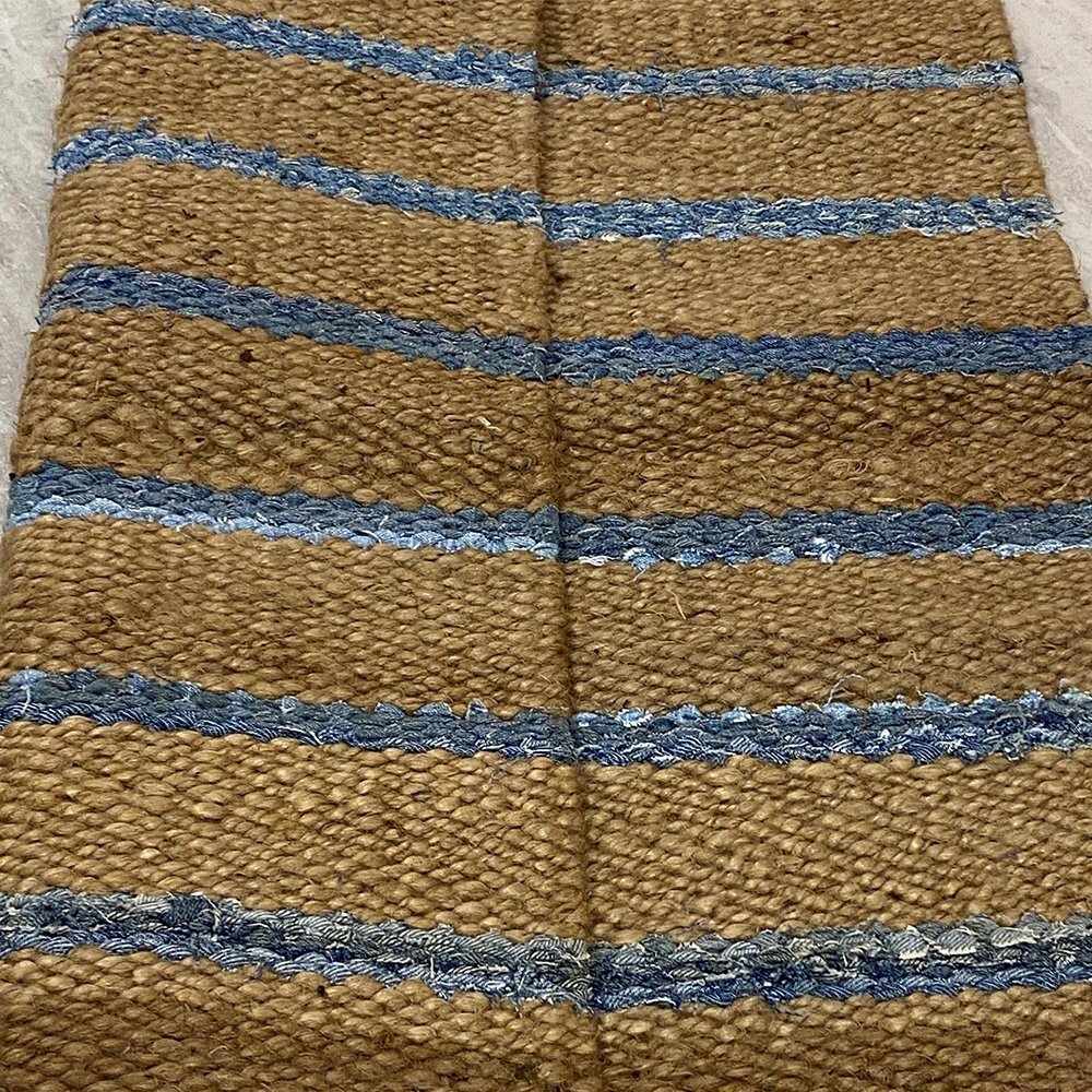 5' x 7' Tan and Blue Striped Area Rug