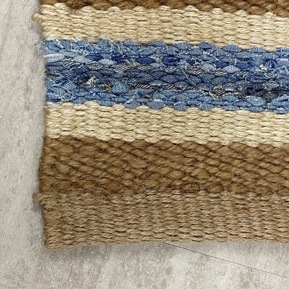 5' x 7' Tan and Blue Striped Area Rug