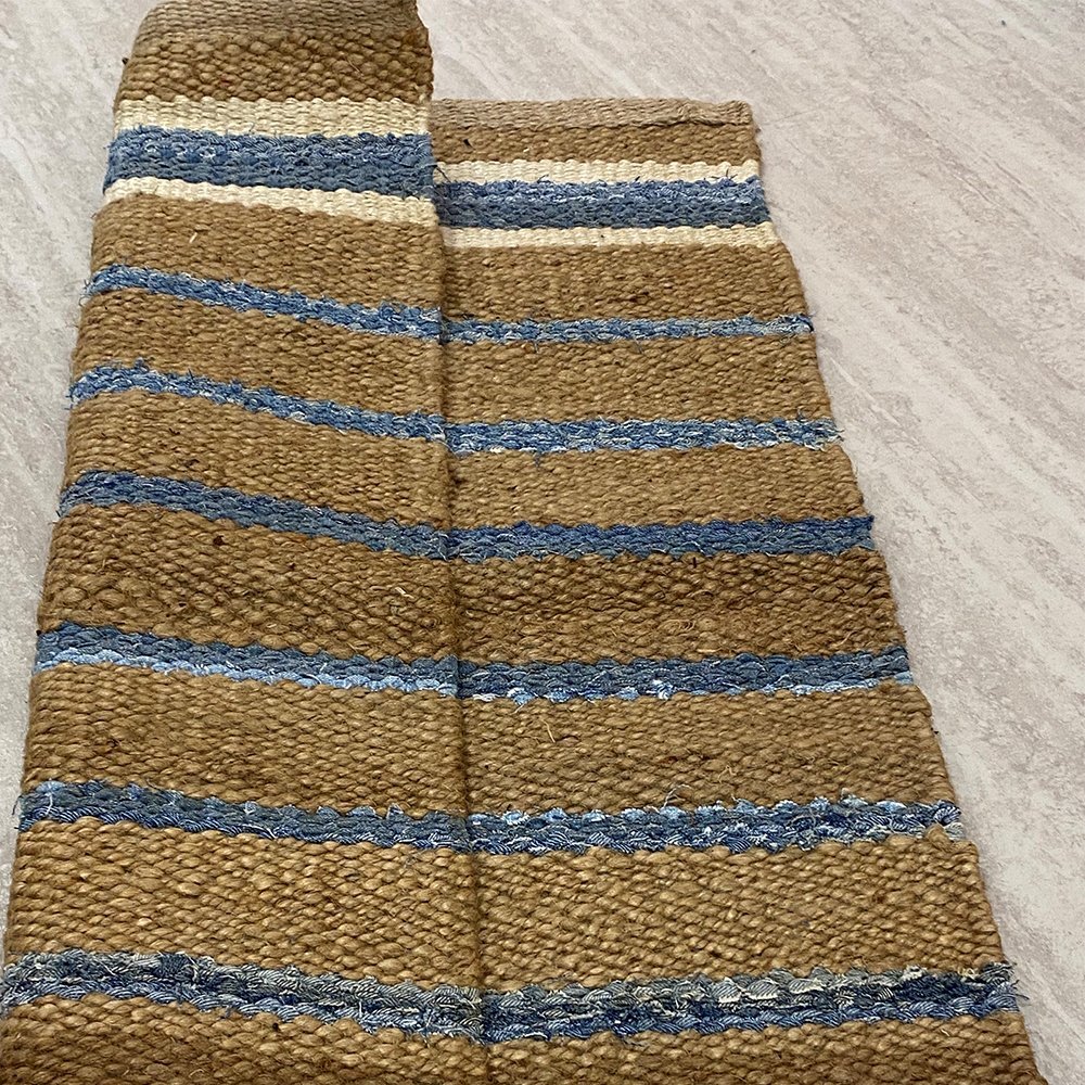 5' x 7' Tan and Blue Striped Area Rug