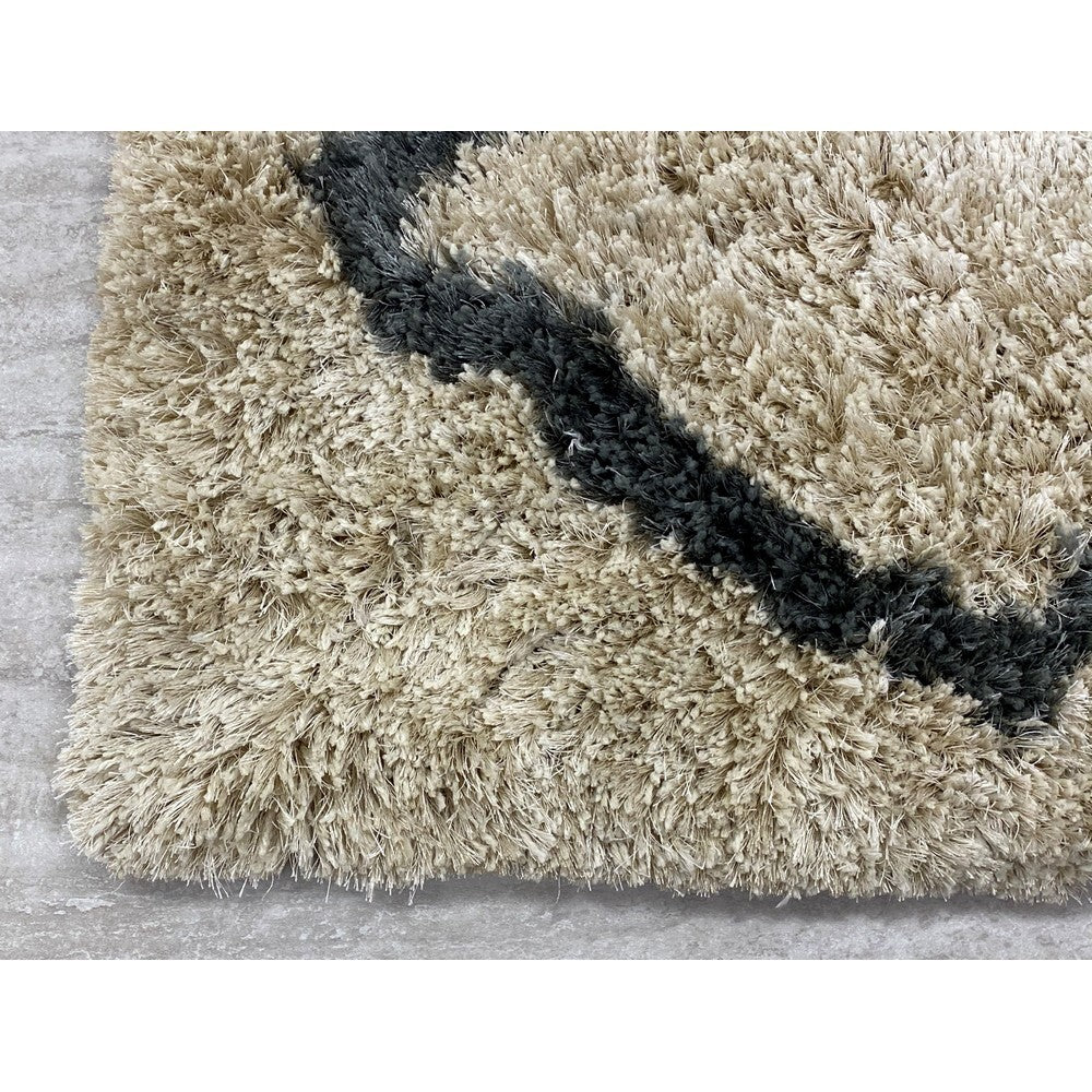 5' x 7' Cream and Black Lattice Area Rug