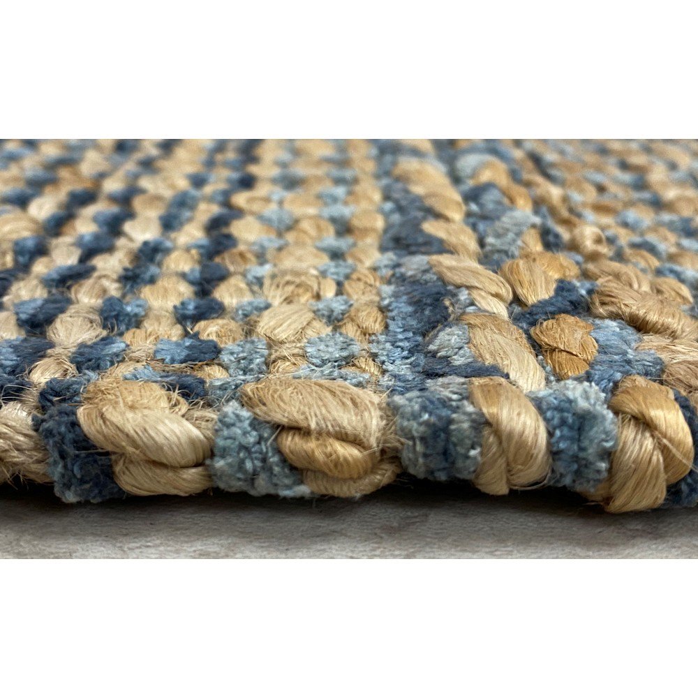 2' x 3' Blue and Tan Braided Stripe Scatter Rug