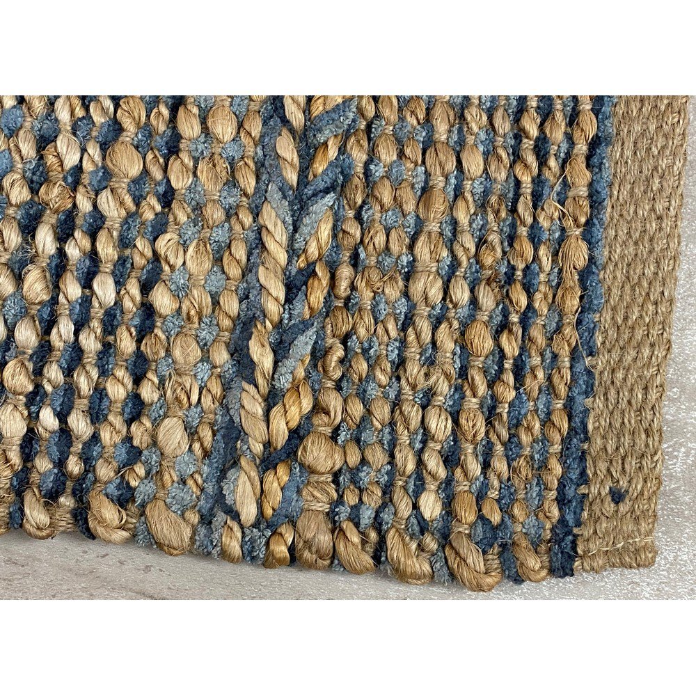 2' x 3' Blue and Tan Braided Stripe Scatter Rug