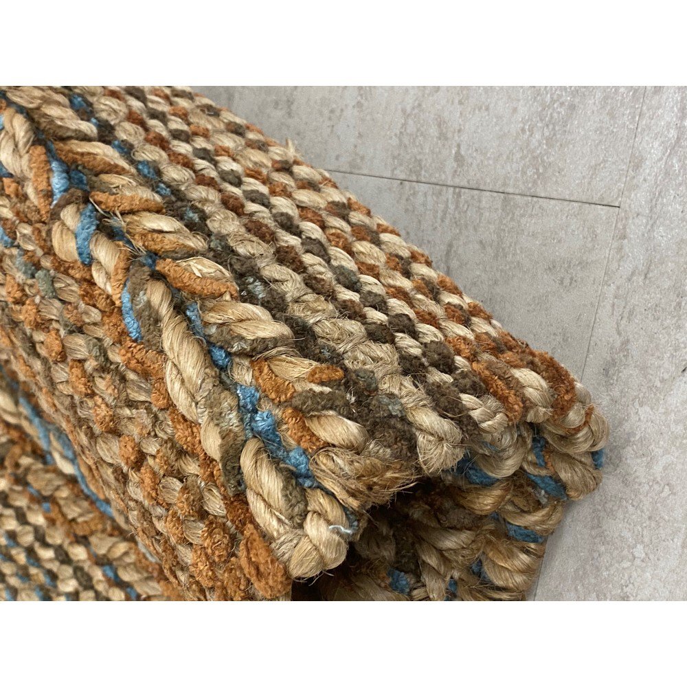 2' x 5' Seafoam and Tan Braided Stripe Area Rug