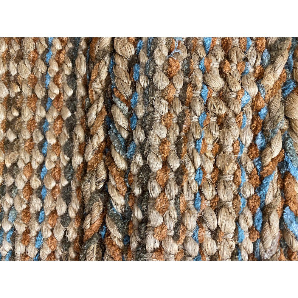 2' x 5' Seafoam and Tan Braided Stripe Area Rug