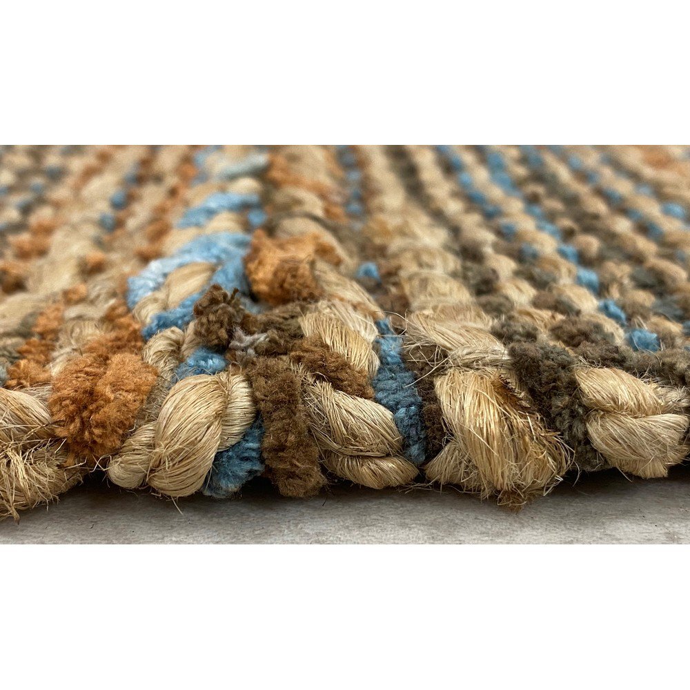 3' x 4' Seafoam and Tan Braided Stripe Area Rug