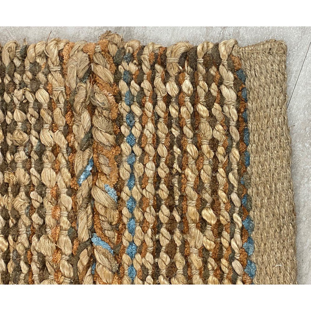 3' x 4' Seafoam and Tan Braided Stripe Area Rug