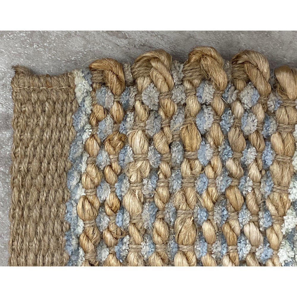3' x 4' Soft Blue and Tan Braided Stripe Area Rug