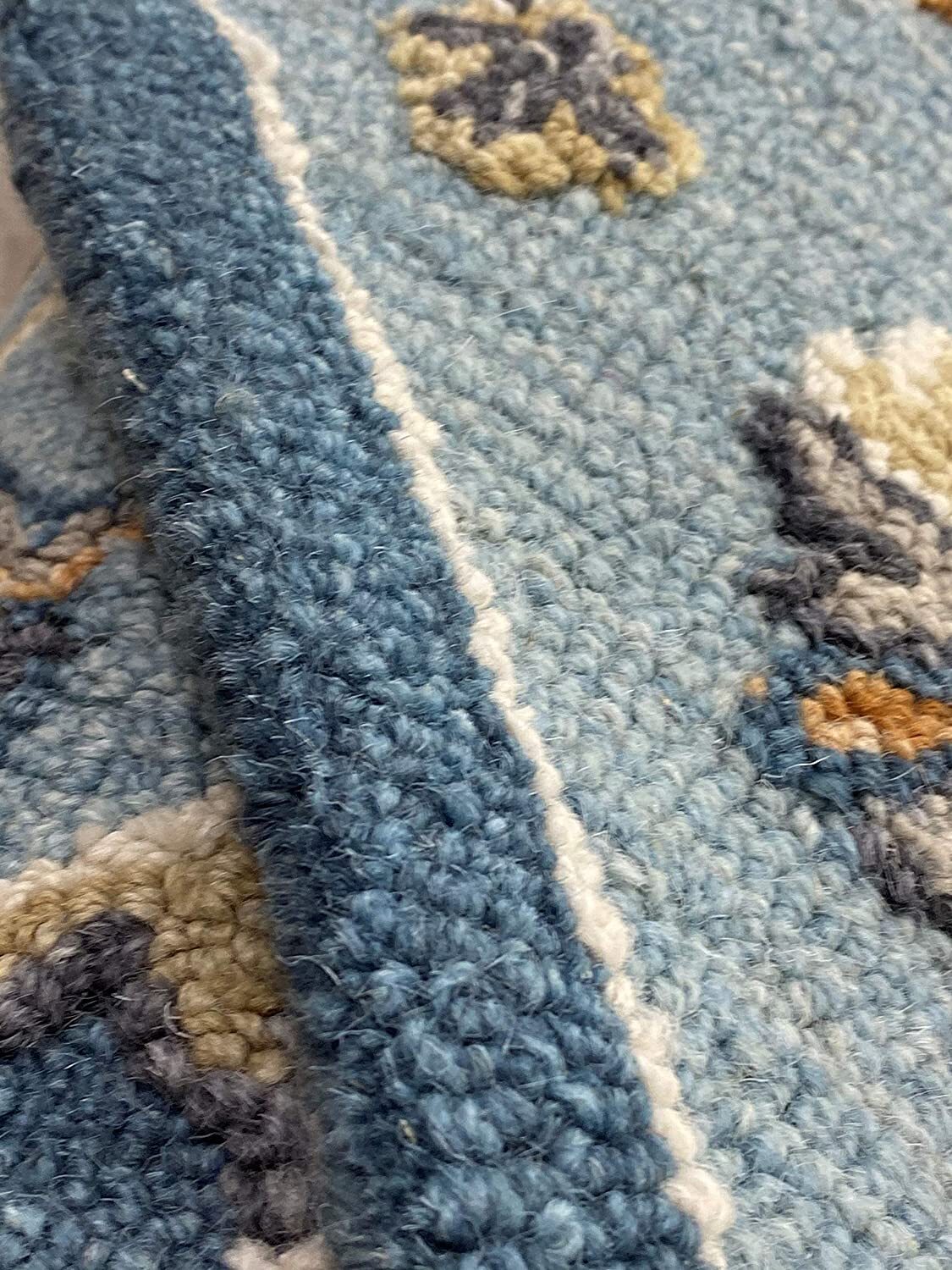 7' Blue And Cream Octagon Wool Handmade Area Rug