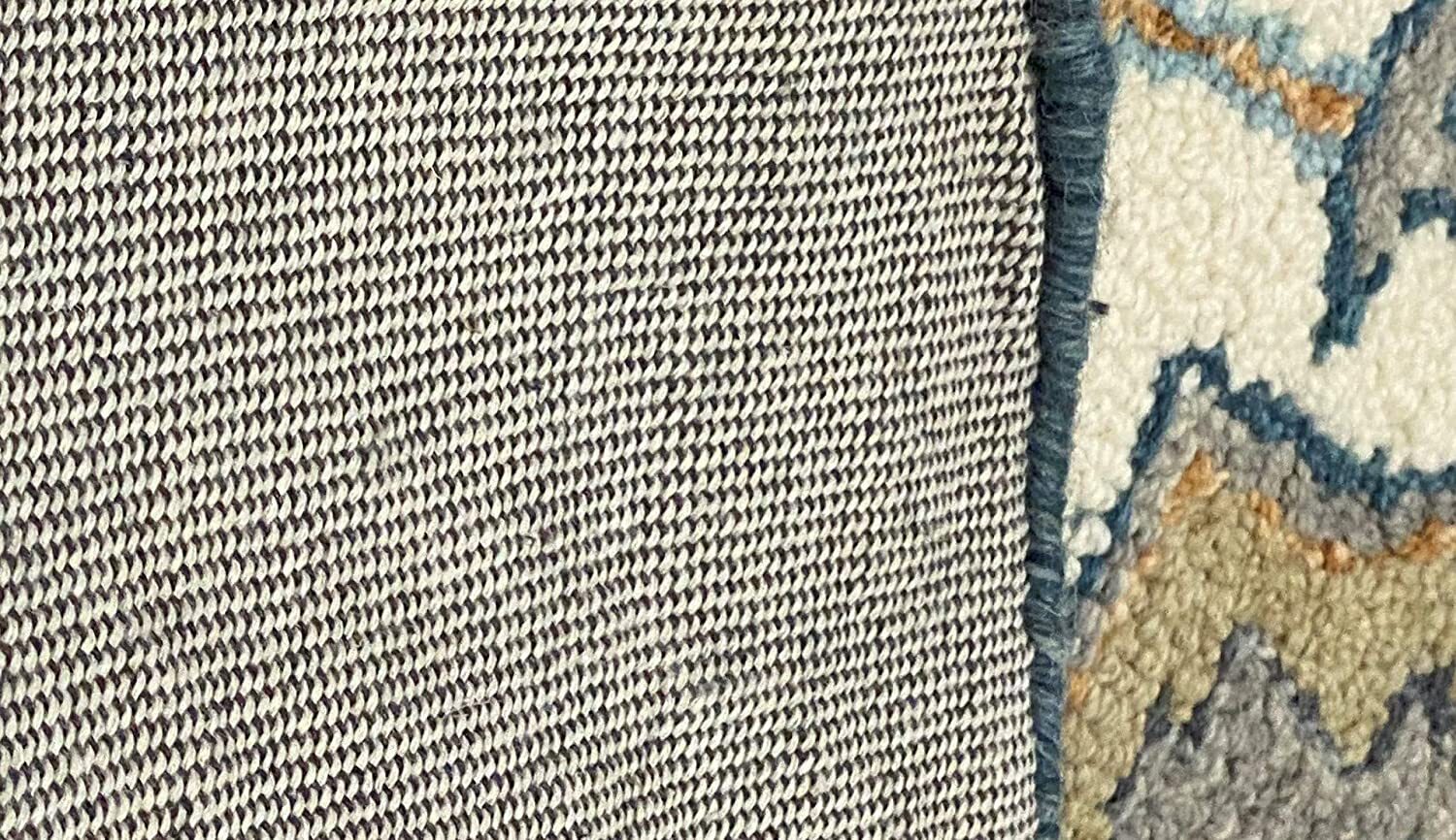 7' Blue And Cream Octagon Wool Handmade Area Rug