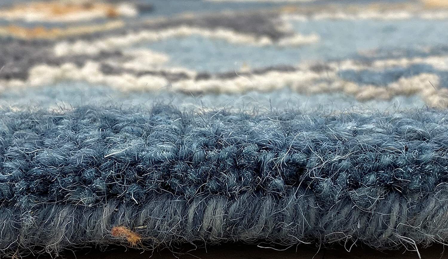 7' Blue And Cream Octagon Wool Handmade Area Rug