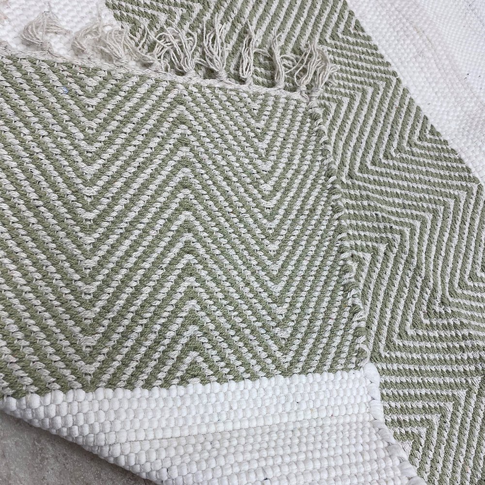 2' x 4' Green and White Chevron Striped Area Rug