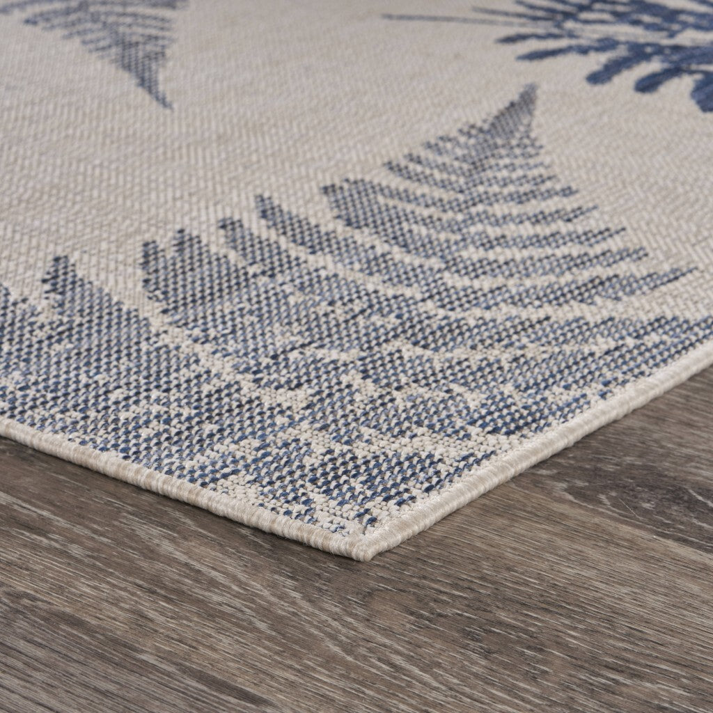 5' x 7' Navy Fern Leaves Indoor Outdoor Area Rug