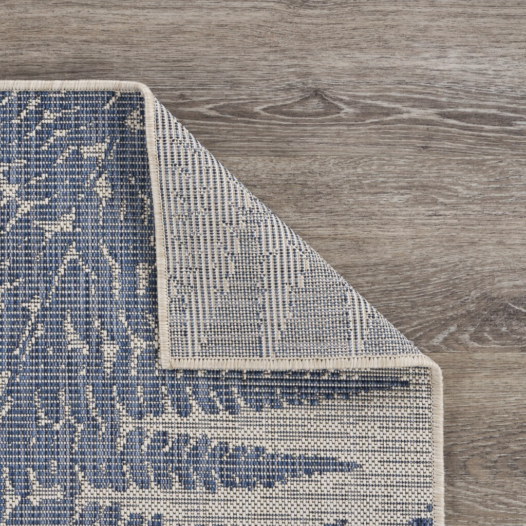 5' x 7' Navy Fern Leaves Indoor Outdoor Area Rug