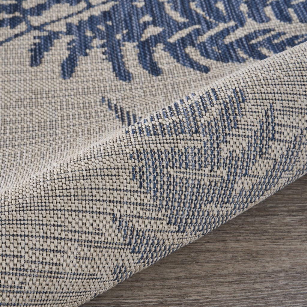 5' x 7' Navy Fern Leaves Indoor Outdoor Area Rug