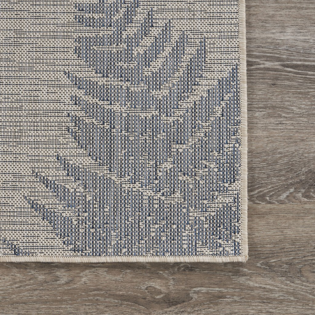 5' x 7' Navy Fern Leaves Indoor Outdoor Area Rug