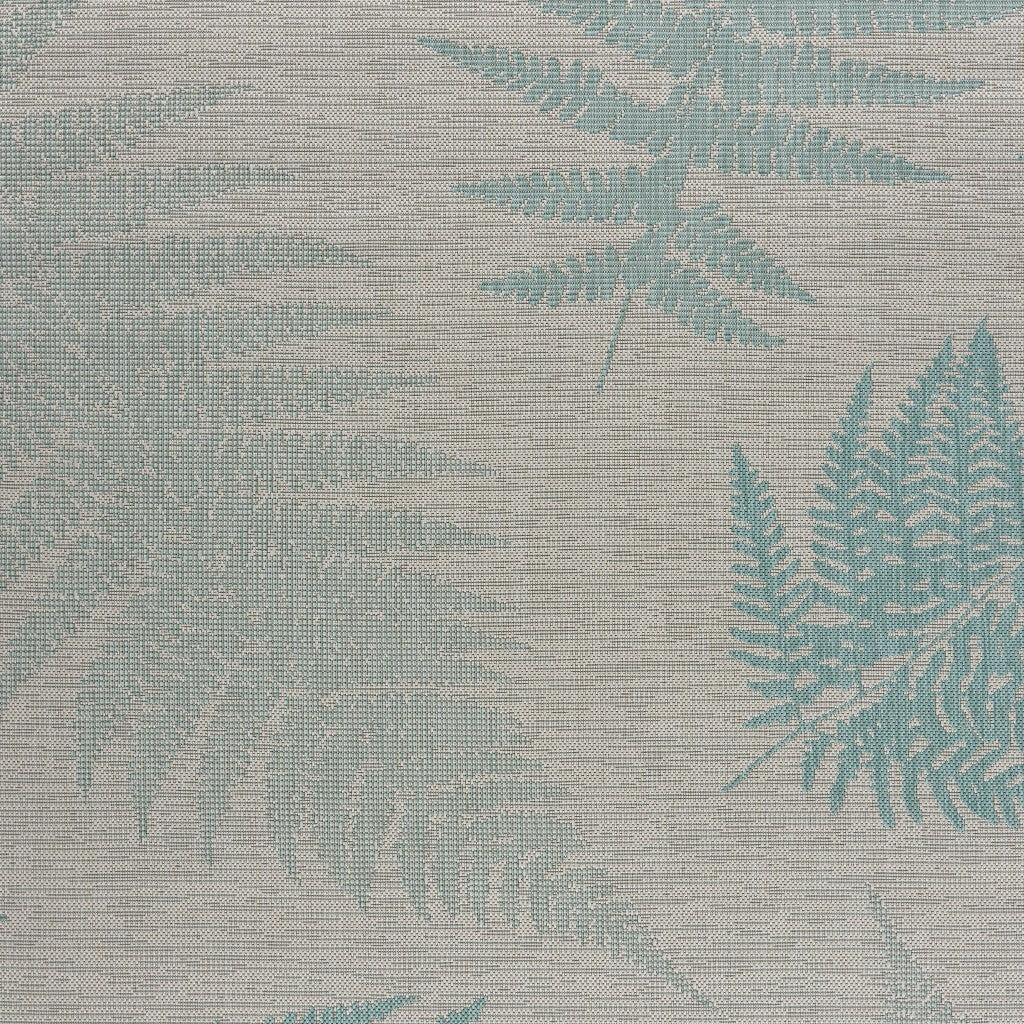 8' x 10' Teal Fern Leaves Indoor Outdoor Area Rug