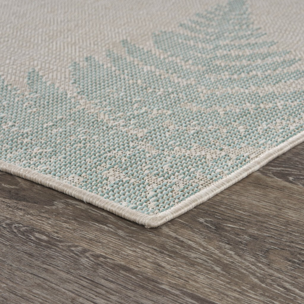 8' x 10' Teal Fern Leaves Indoor Outdoor Area Rug