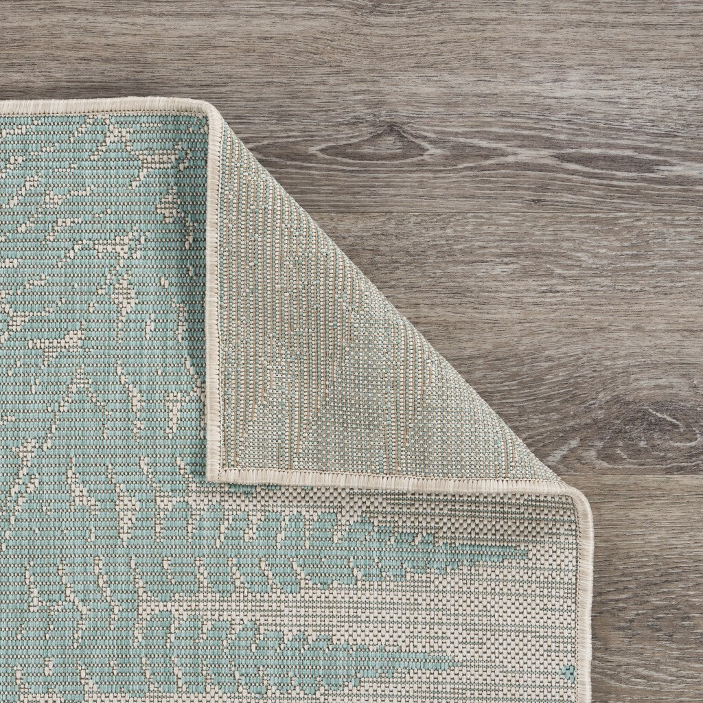 8' x 10' Teal Fern Leaves Indoor Outdoor Area Rug