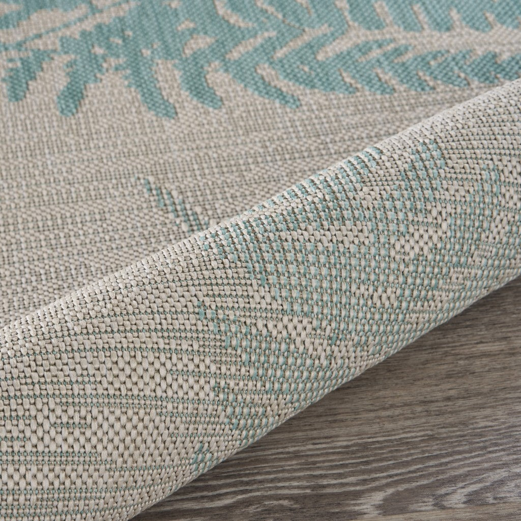 8' x 10' Teal Fern Leaves Indoor Outdoor Area Rug