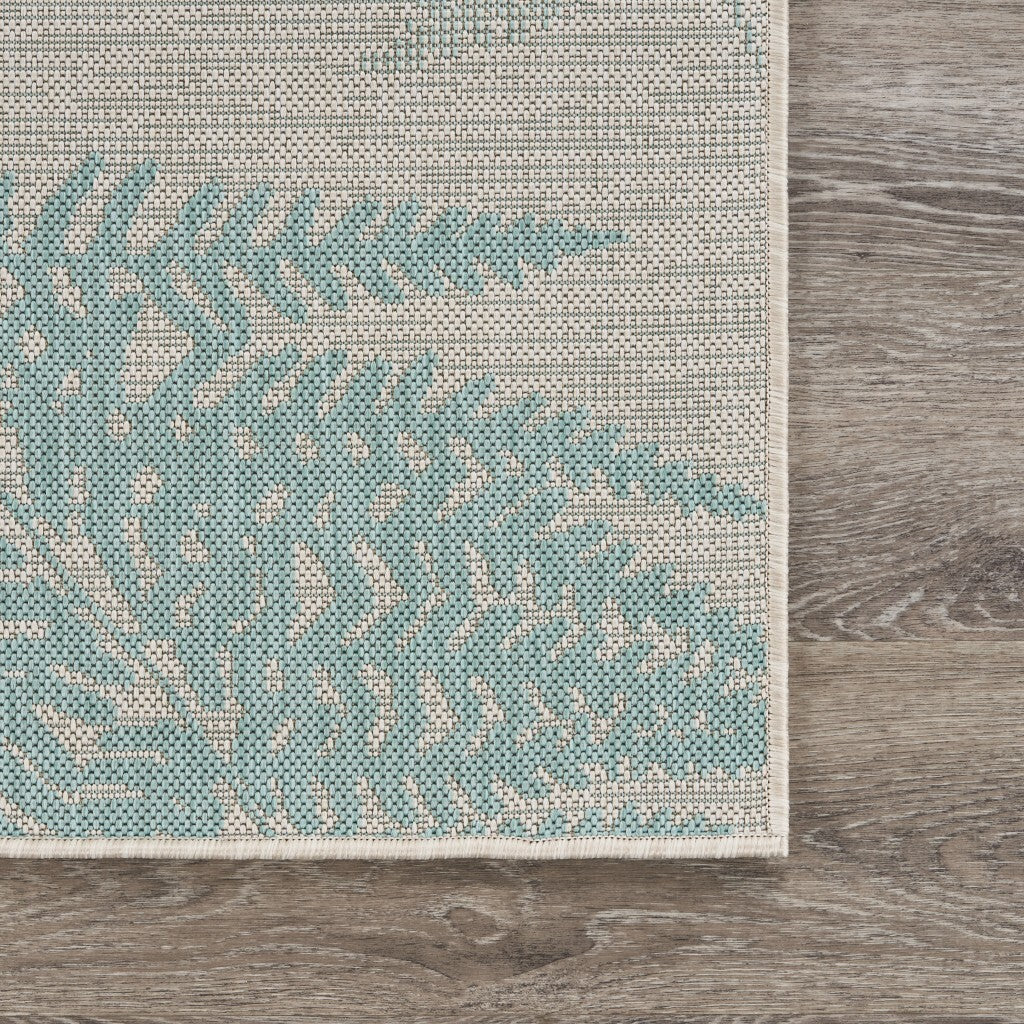 8' x 10' Teal Fern Leaves Indoor Outdoor Area Rug