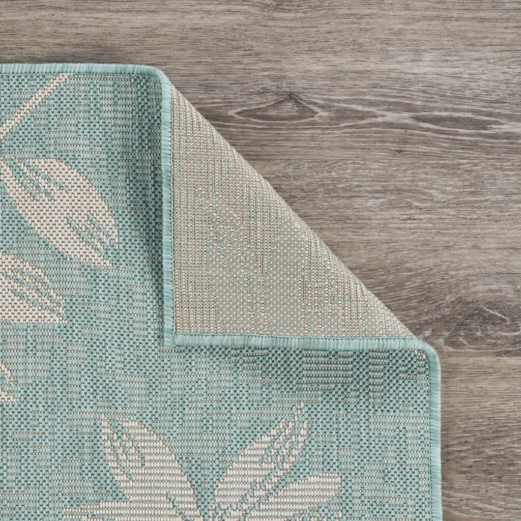 8' x 10' Teal and Ash Sprigs Indoor Outdoor Area Rug