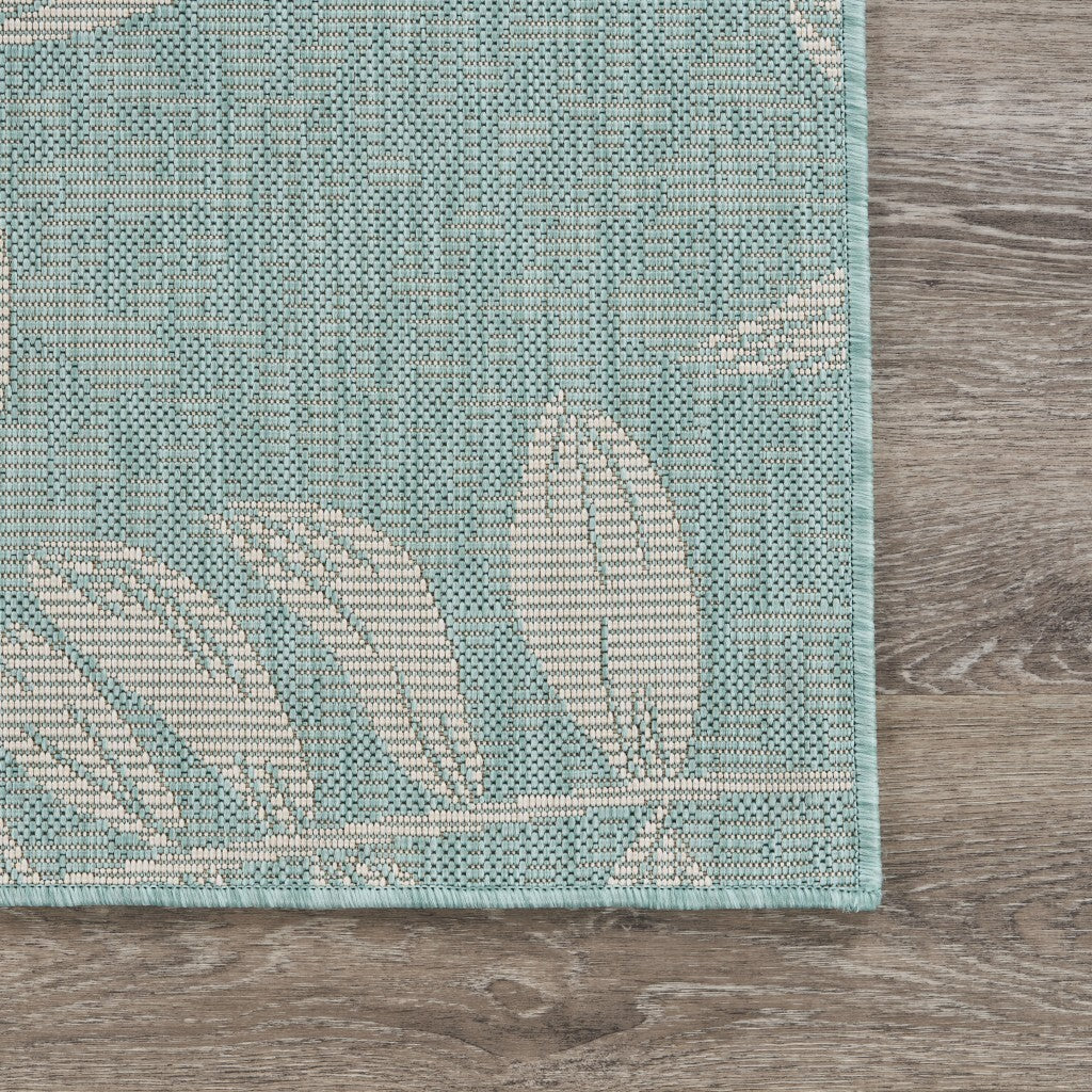 8' x 10' Teal and Ash Sprigs Indoor Outdoor Area Rug
