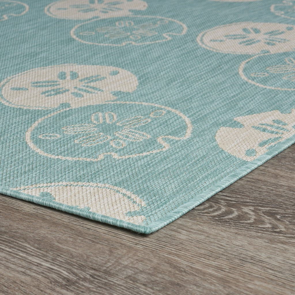 5' x 7' Teal Sand Dollars Indoor Outdoor Area Rug