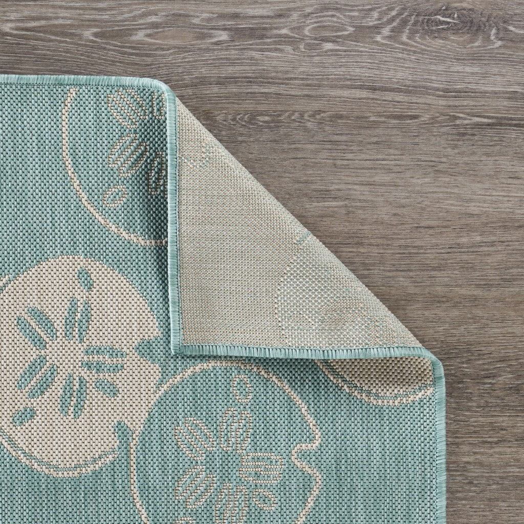 5' x 7' Teal Sand Dollars Indoor Outdoor Area Rug