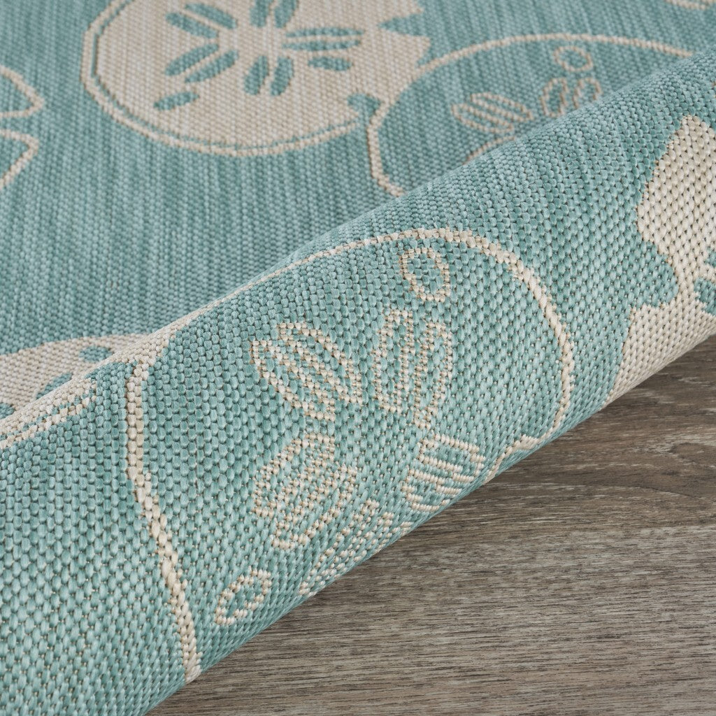 5' x 7' Teal Sand Dollars Indoor Outdoor Area Rug