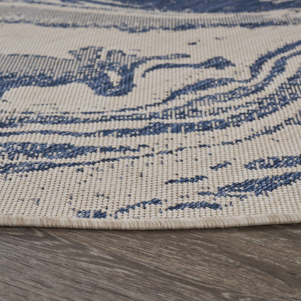 8' Round Navy Abstract Indoor Outdoor Area Rug