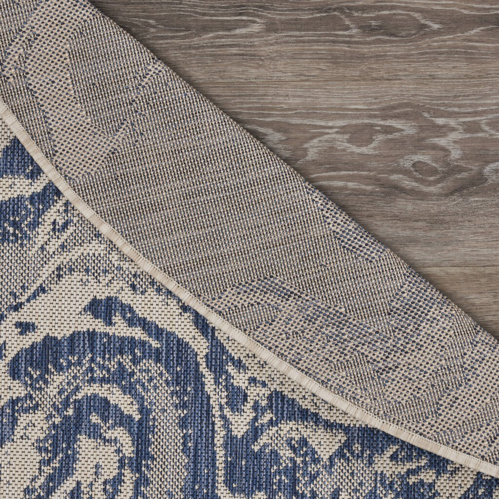 8' Round Navy Abstract Indoor Outdoor Area Rug