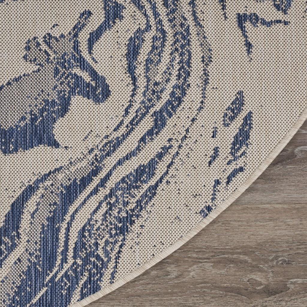 8' Round Navy Abstract Indoor Outdoor Area Rug