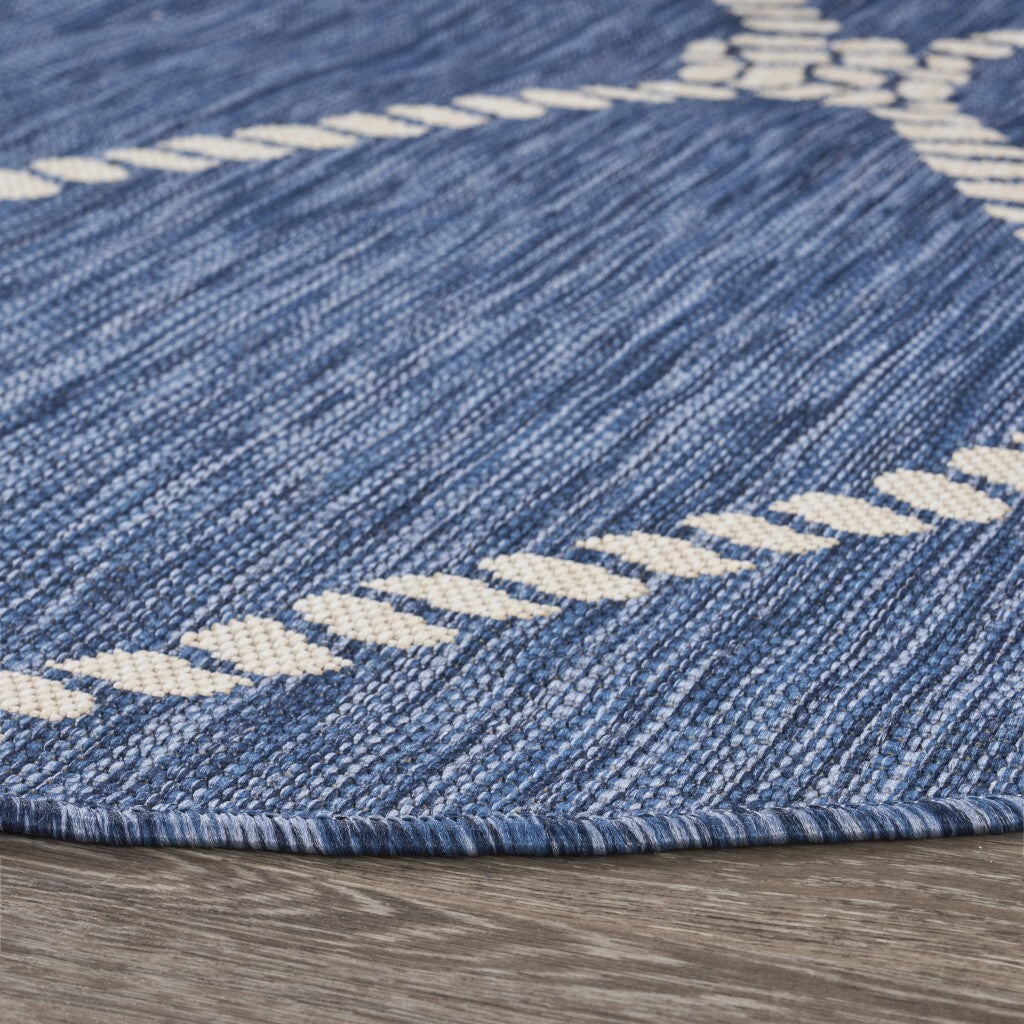8' Round Navy Knot Indoor Outdoor Area Rug