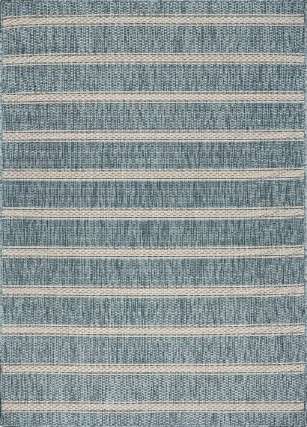 5' x 7' Teal Striped Indoor Outdoor Area Rug