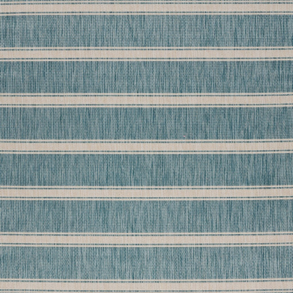 5' x 7' Teal Striped Indoor Outdoor Area Rug