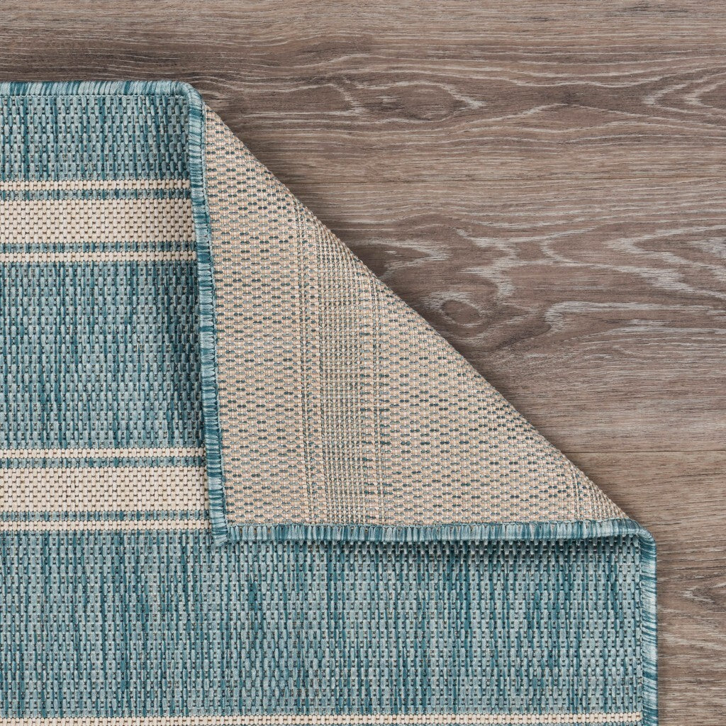 5' x 7' Teal Striped Indoor Outdoor Area Rug