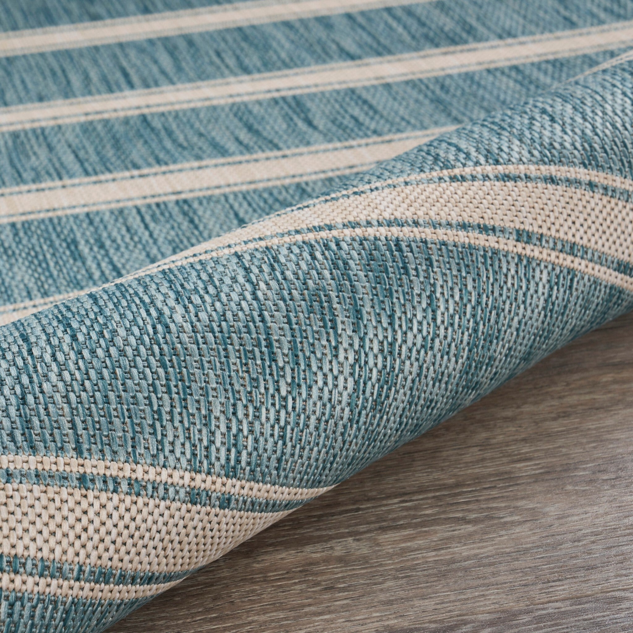 5' x 7' Teal Striped Indoor Outdoor Area Rug