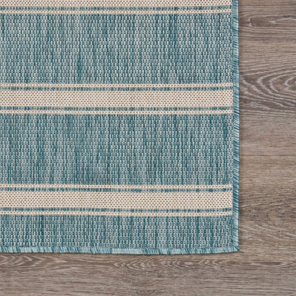 5' x 7' Teal Striped Indoor Outdoor Area Rug