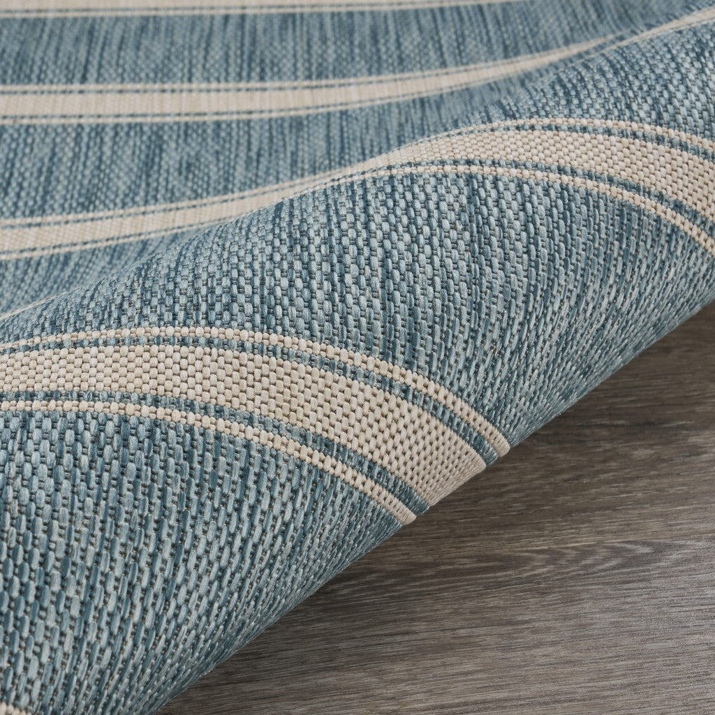 8' Round Teal Striped Indoor Outdoor Area Rug