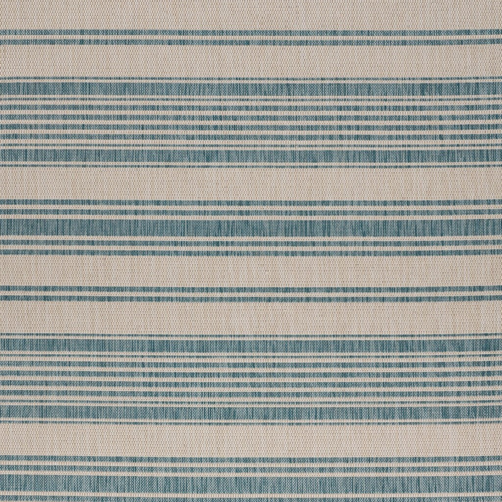 8' x 10' Teal Uneven Striped Indoor Outdoor Area Rug