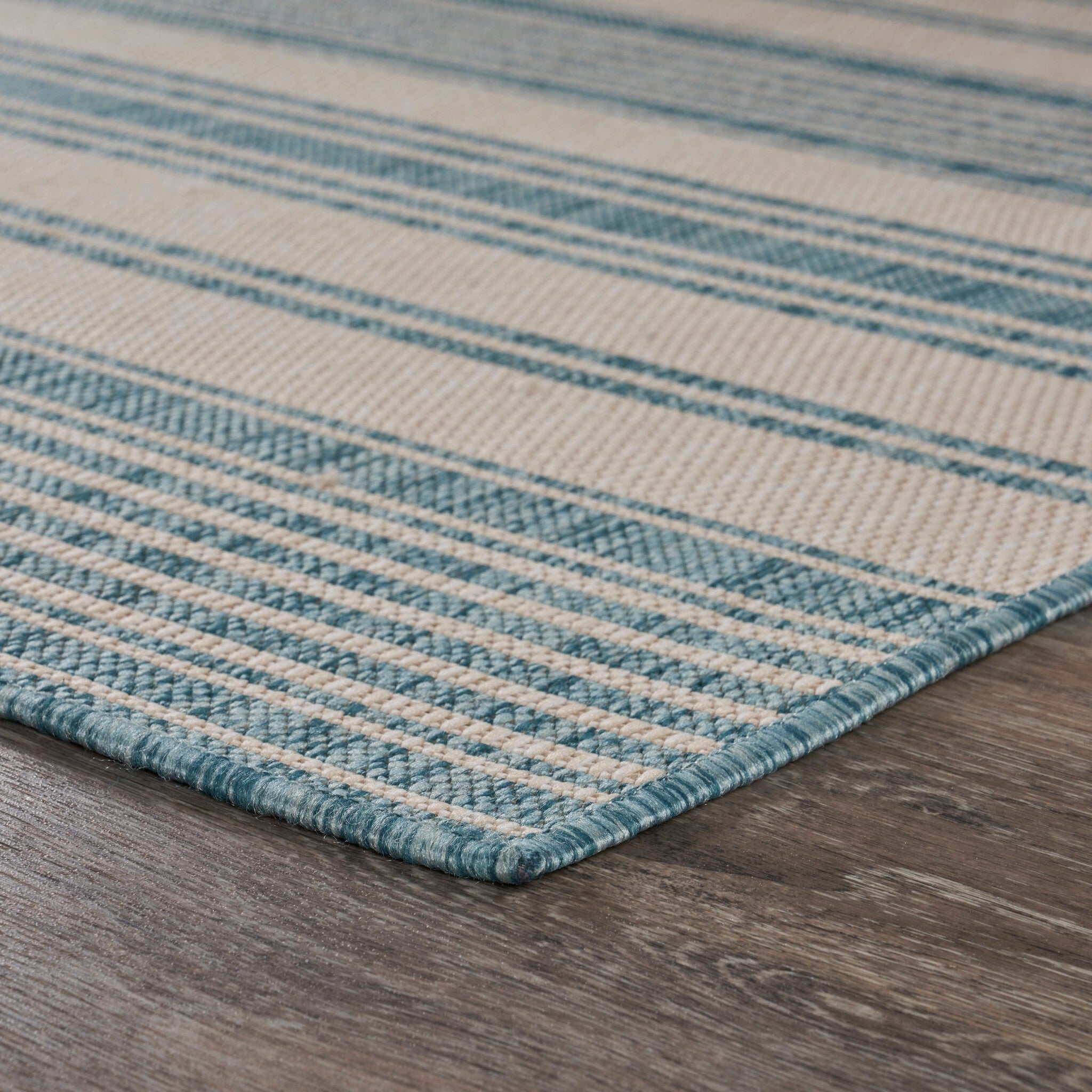 8' x 10' Teal Uneven Striped Indoor Outdoor Area Rug
