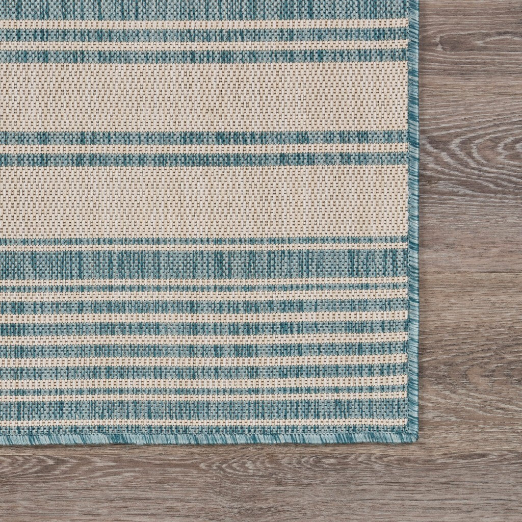 8' x 10' Teal Uneven Striped Indoor Outdoor Area Rug