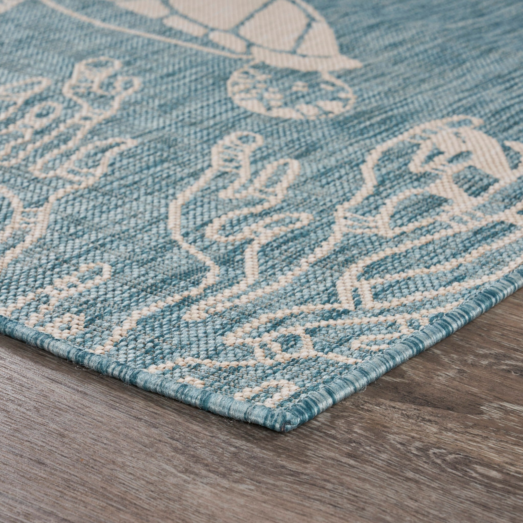 5' x 7' Teal Turtle Indoor Outdoor Area Rug